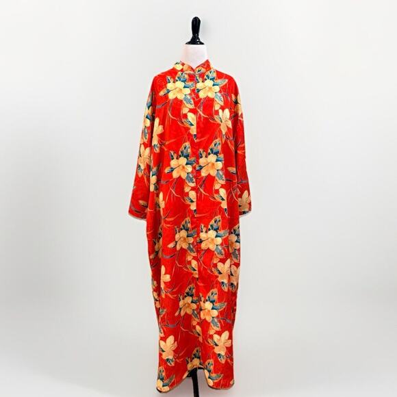 Lord & Taylor Other - Vintage 1970s Mrs. Roper Red Floral Caftan Muumuu Dress Zip Front Plus Size 1X